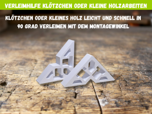 90 Grad Verleimhilfe - für Klötzchen / kleines Holz - Montagewinkel mit Zwingen-Aussparung für Mini-Einhandzwingen | Boxen - Rahmenbau