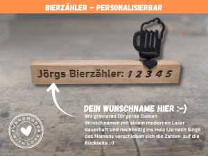 Personalisierter Bierzähler aus Eichenholz mit Bierkrug-Schieber | Lustiges Bier Geschenk für Männer, Geburtstag, Vatertag & Party