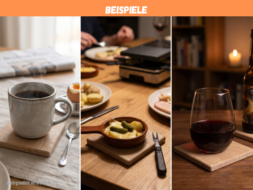 Handgefertigte Untersetzer (Set 4 Stck.) aus Eiche Massivholz - auch Personalsierbar - Untersetzer für Tassen, Wein, Bier & Raclette | 9x9cm | Tischdeko – Bild 2