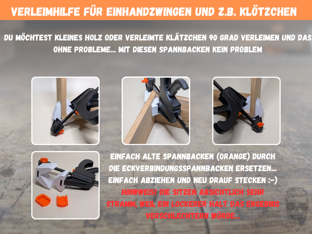 90 Grad Eck-Spannbacken für 4 Zoll Einhandzwingen | Präzise Verleimhilfe für Klötzchen, Easy Sticks & Holzarbeiten | Winkelspanner – Bild 4