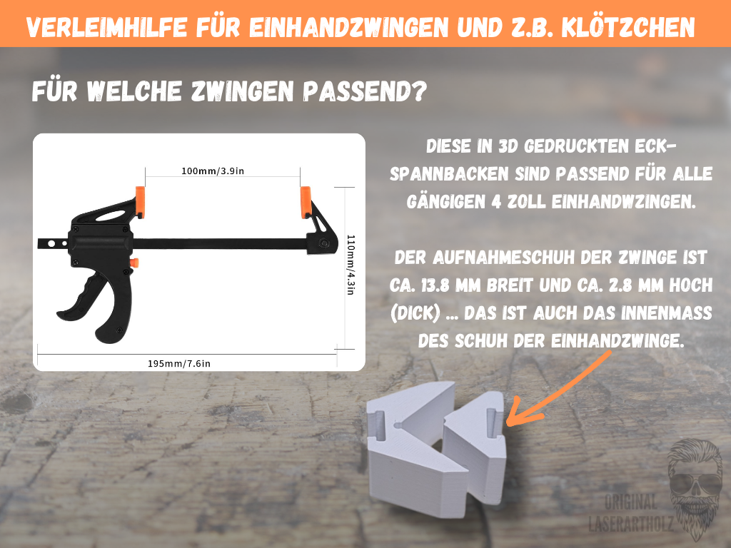 90 Grad Eck-Spannbacken für 4 Zoll Einhandzwingen | Präzise Verleimhilfe für Klötzchen, Easy Sticks & Holzarbeiten | Winkelspanner – Bild 3