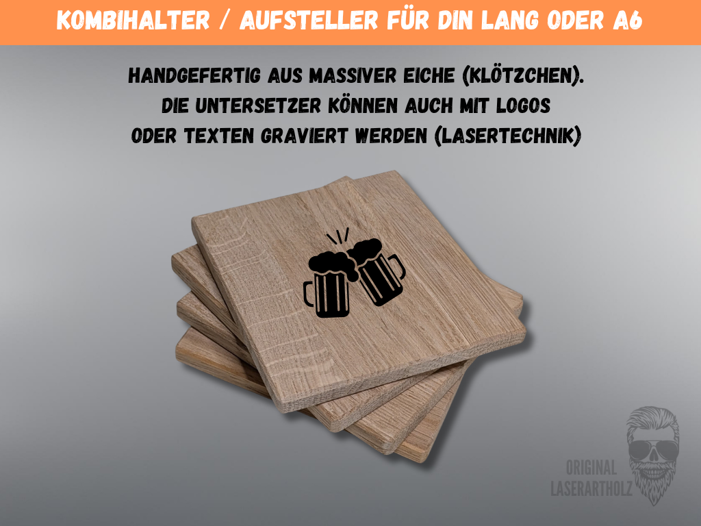 Handgefertigte Untersetzer (Set 4 Stck.) aus Eiche Massivholz - auch Personalsierbar - Untersetzer für Tassen, Wein, Bier & Raclette | 9x9cm | Tischdeko – Bild 4