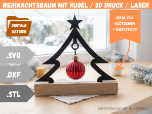 Datei Weihnachtsbaum mit Kugel für Klötzchen und Easy Sticks | SVG DXF STL | Laserdatei - 3D Druck | Diy