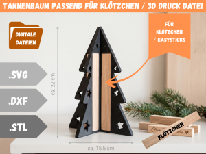 STL Datei 3D Druck Weihnachtsbaum für Klötzchen, Tannenbaum Easy Sticks Deko, Weihnachtsdeko DIY, Sterne Tannenbaum Vorlage