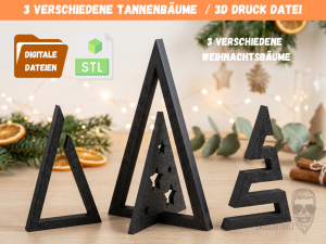 STL Datei 3er Set moderne Tannenbäume 3D | Weihnachtsbaum abstrakt | Skandinavische Weihnachtsdeko 3D Druck Gewerbliche Lizenz
