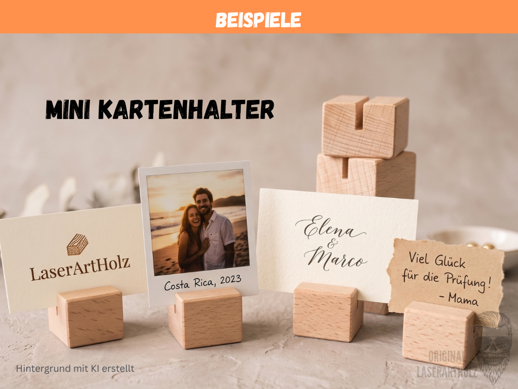 Minikartenhalter aus Buchenholz Massiv | Fotoständer - Visitenkartenhalter | Tischkartenhalter für Hochzeiten, Events - Büros | Handmade – Bild 2