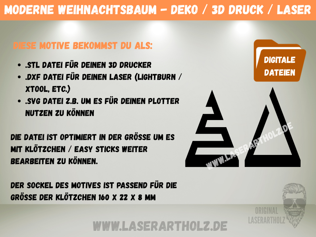 Weihnachtsbaum / Tannenbaum modern im Skandinavischen Stil - SVG / STL / DXF | Weihnachten | Laserdatei - 3D Datei - für Klötzchen – Bild 2