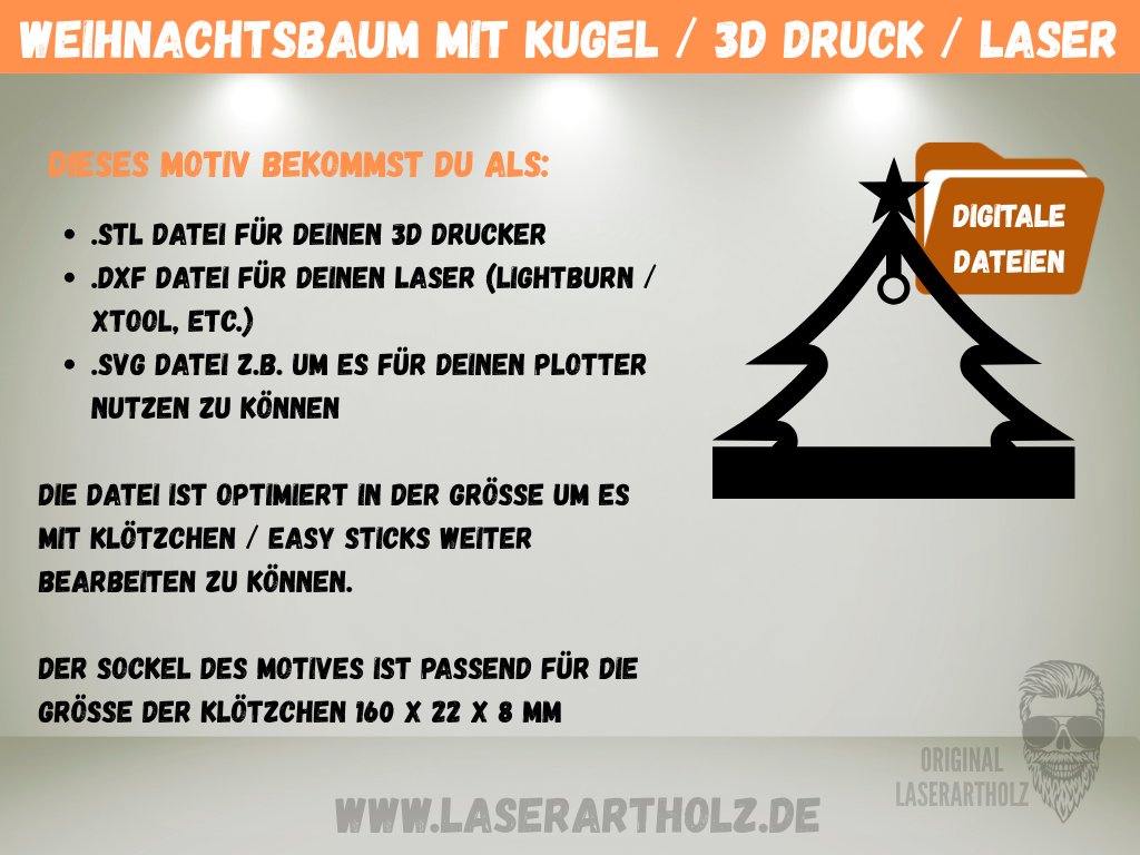 Datei Weihnachtsbaum mit Kugel für Klötzchen und Easy Sticks | SVG DXF STL | Laserdatei - 3D Druck | Diy Weihnachtsdeko – Bild 2